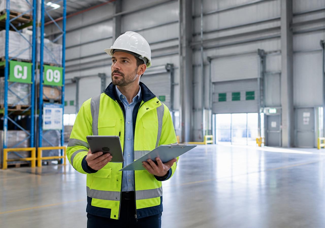WareRent Care facility manager inspecting a warehouse